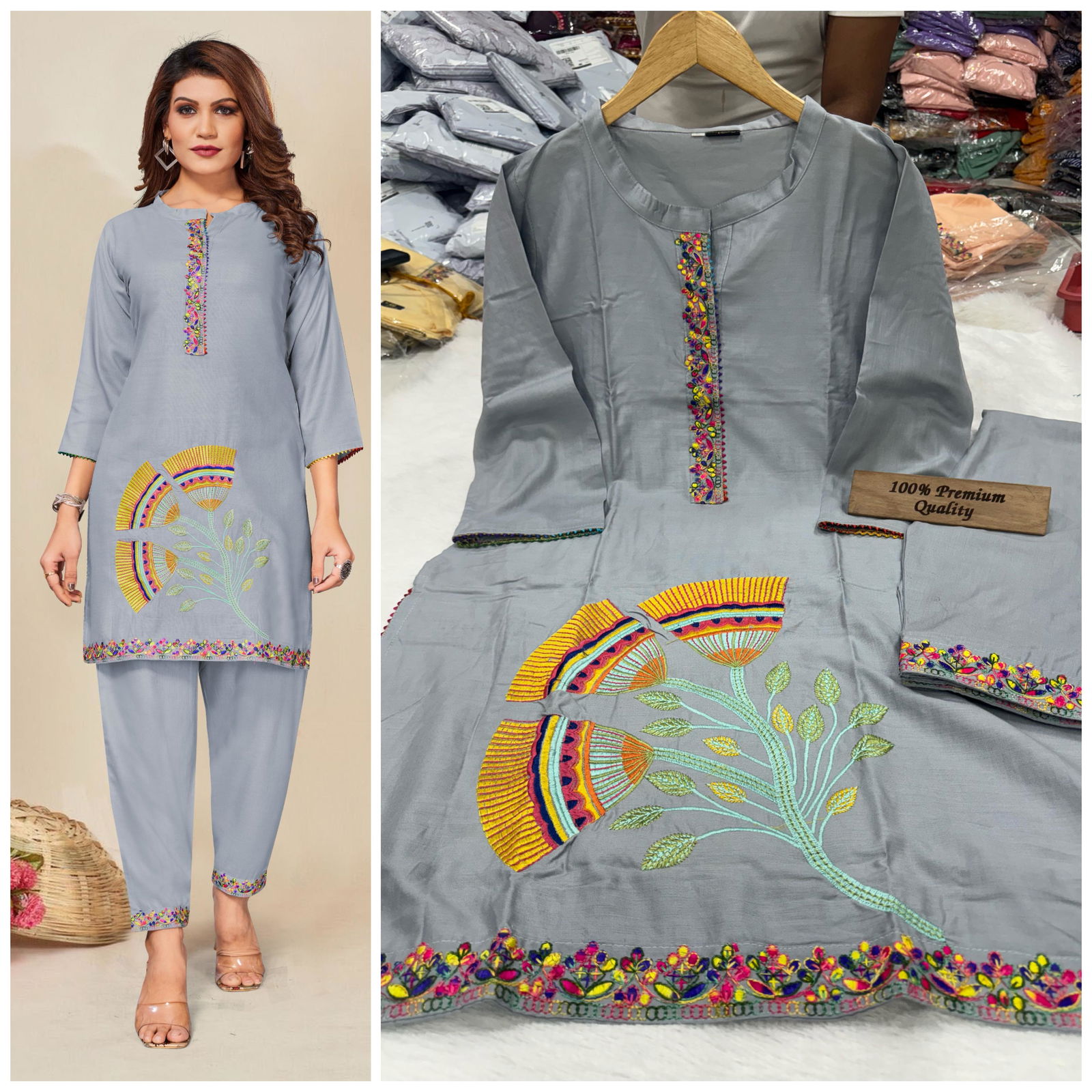 Fun2sh Heavy Rayon Cotton Embroidered Kurti With Bottom Catalog